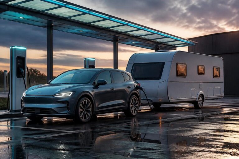 Elektrikli araç karavan çekme kapasitesi için karavan bağlı elektrikli SUV