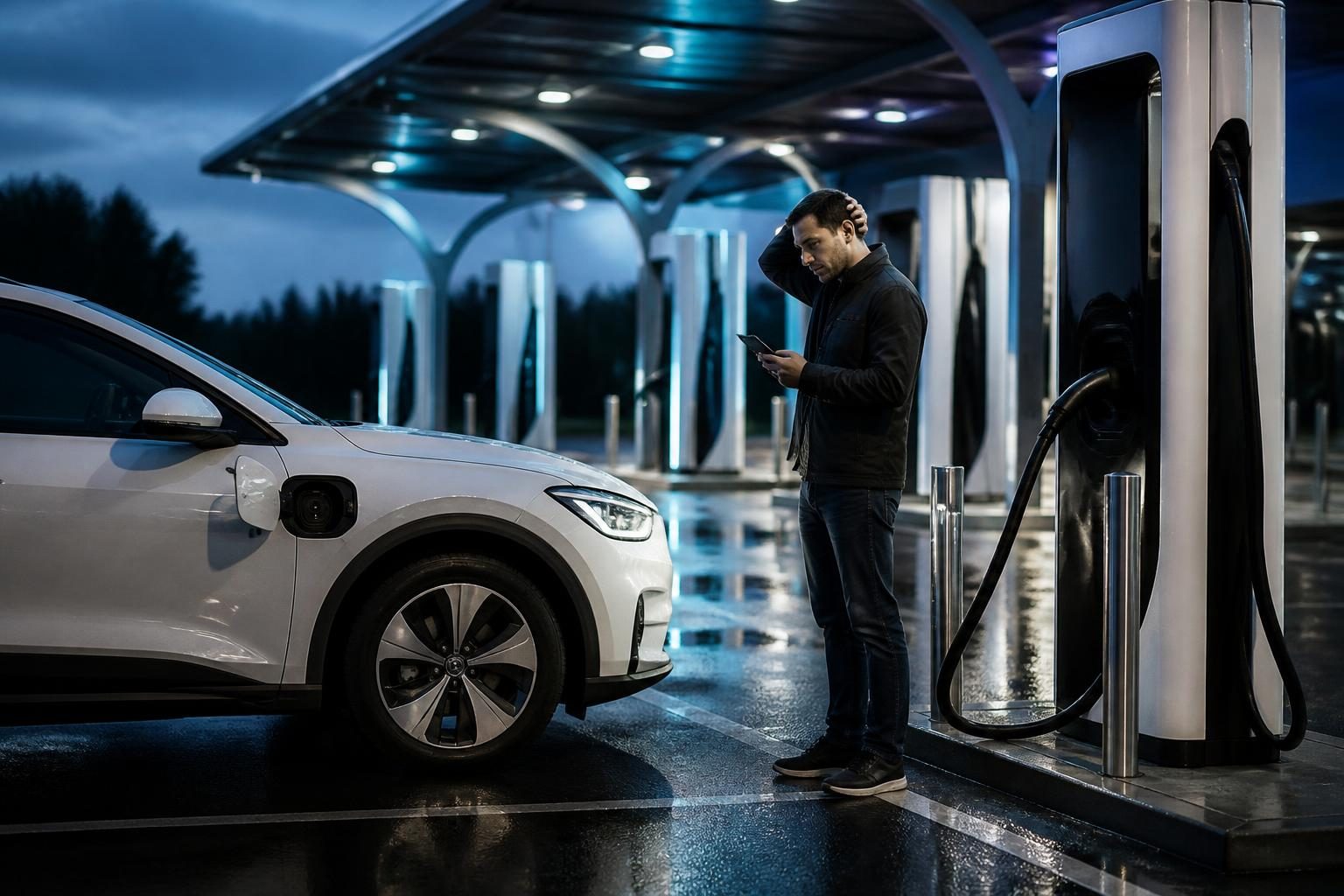 Elektrikli araç şarjı başlamıyor sorununu kontrol eden sürücü