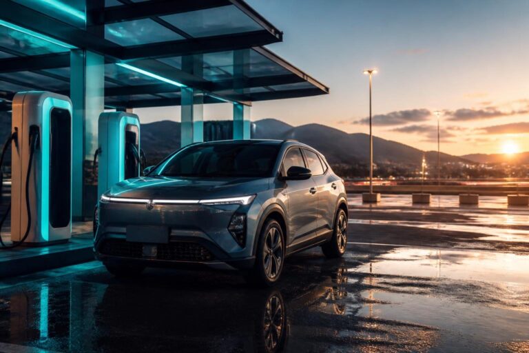 Hyundai Kona Elektrik incelemesi için şehir caddesinde ilerleyen elektrikli SUV